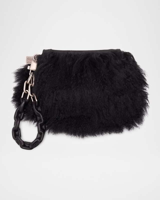 Shearling Wristlet Clutch Bag